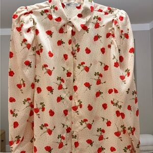 Zara Cream Blouse with Red Floral Design